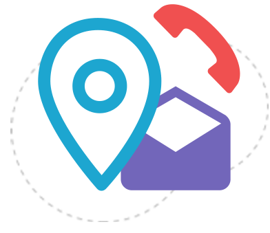 illustration with icons of location, email, and phone