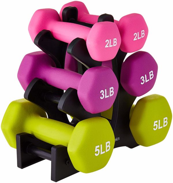 AmazonBasics Neoprene Dumbbell Pairs with Stands